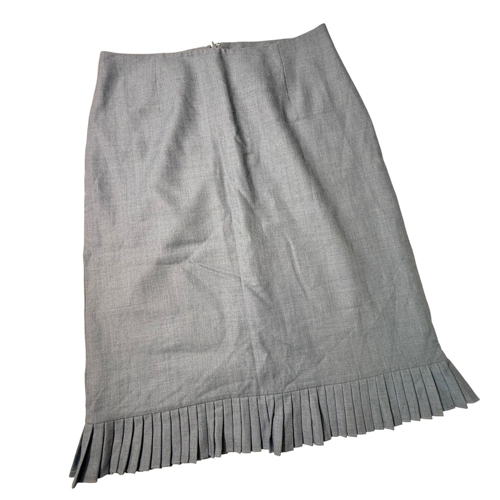 Ann Taylor Blue Gray Wool Blend Pleated Ruffle Hem Pencil Skirt Size 6 Retro